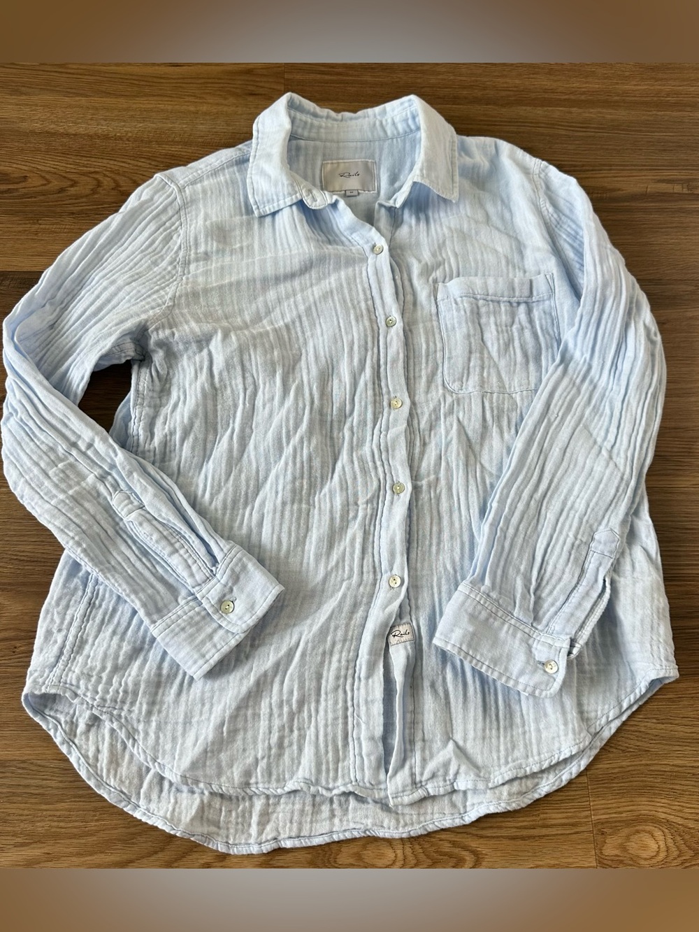 Rails Ellis Shirt Womens Medium Light Blue Cotton Gauze Button Up Beach Coastal